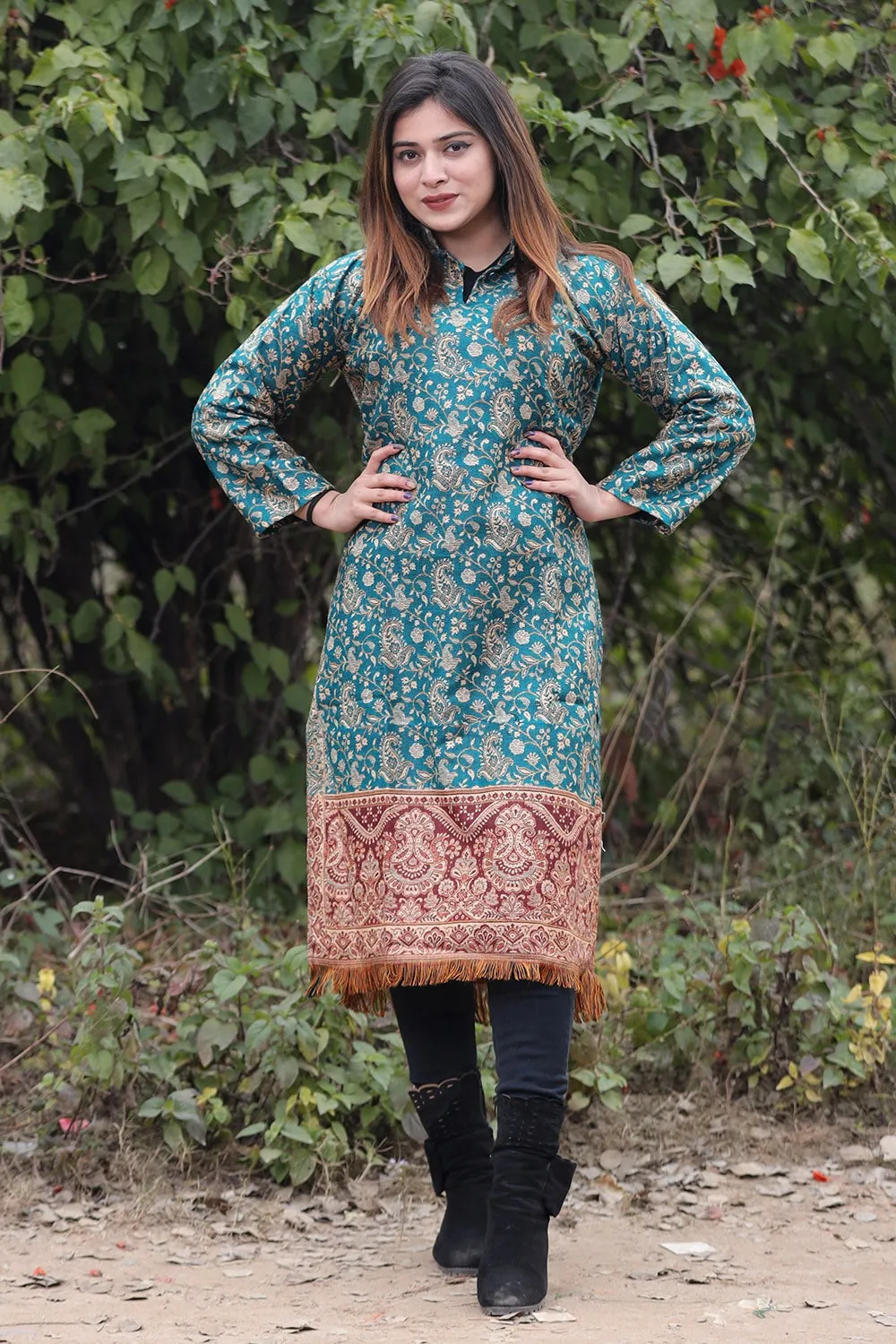 Blue COLOUR KASHMIRI WOVEN KURTA WITH NEW DESIGNER PAISLEYS PATTERN