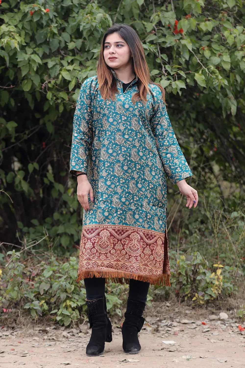 Blue COLOUR KASHMIRI WOVEN KURTA WITH NEW DESIGNER PAISLEYS PATTERN
