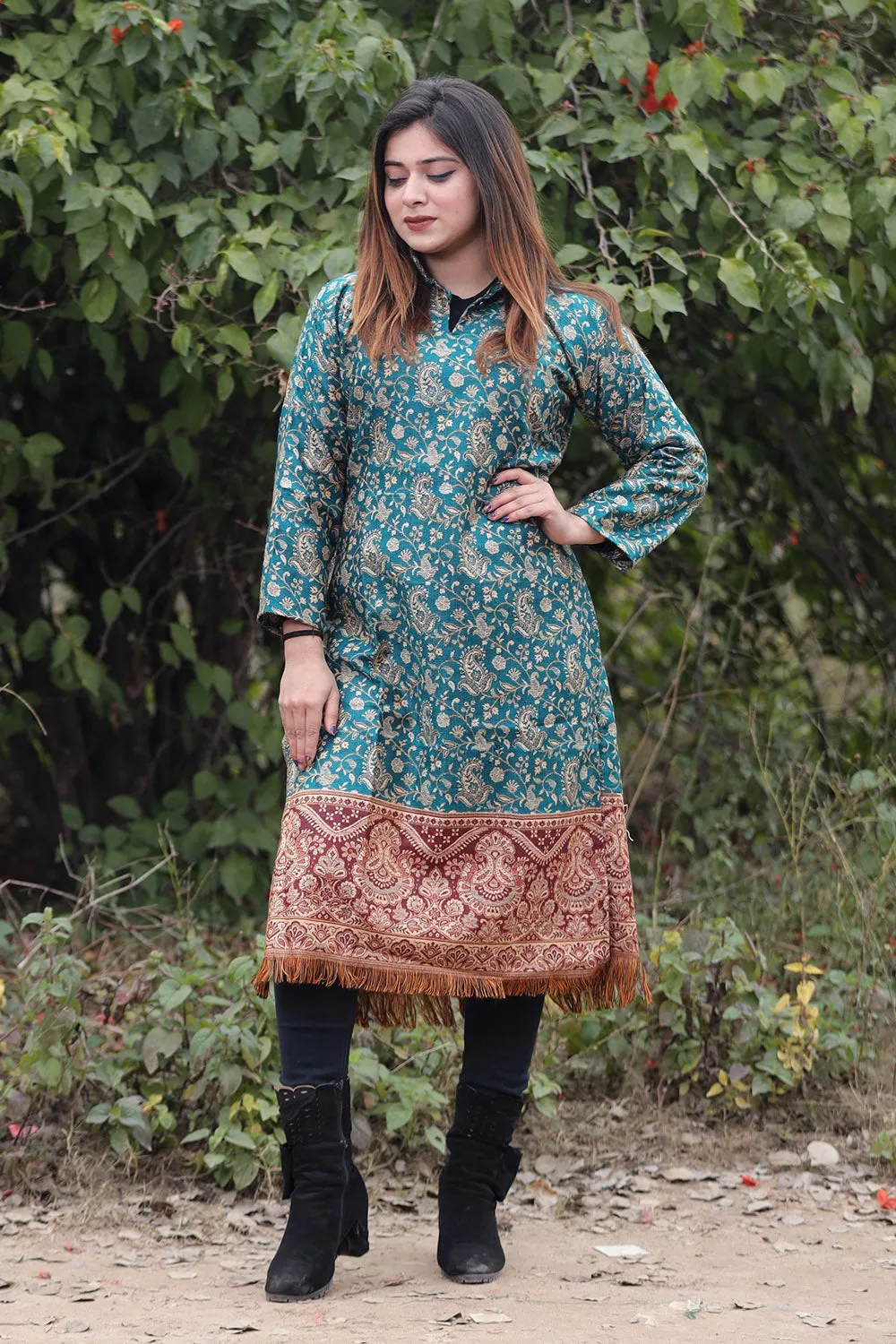 Blue COLOUR KASHMIRI WOVEN KURTA WITH NEW DESIGNER PAISLEYS PATTERN