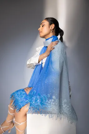 Blue Shawl, ideal lace shawl with swarovski