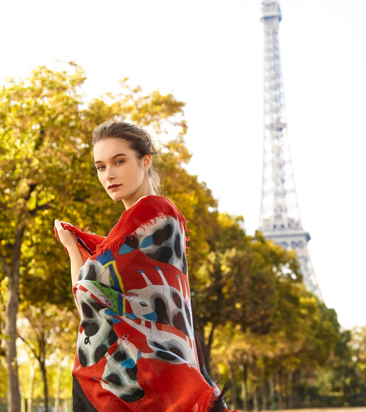 Cashmere square scarf by Chinese landscape painter