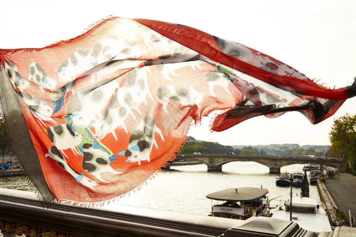 Cashmere square scarf by Chinese landscape painter