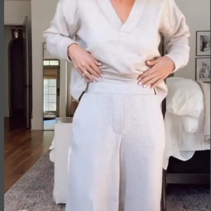 Casual Suit V-Neck Top & Wide Leg Pants