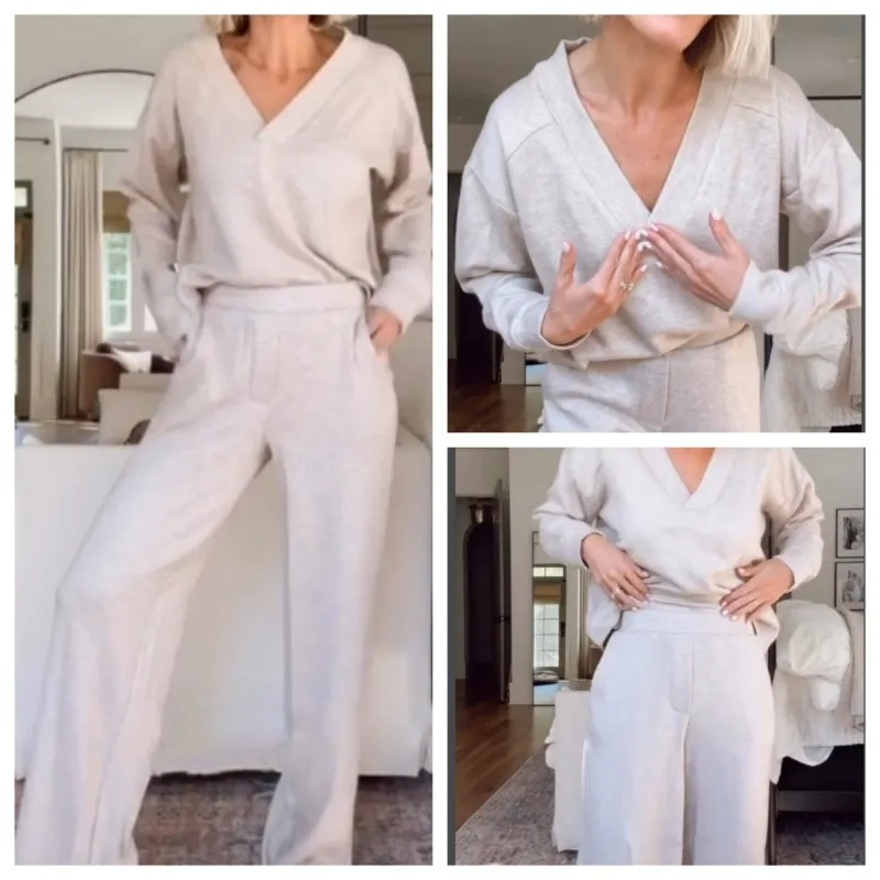 Casual Suit V-Neck Top & Wide Leg Pants