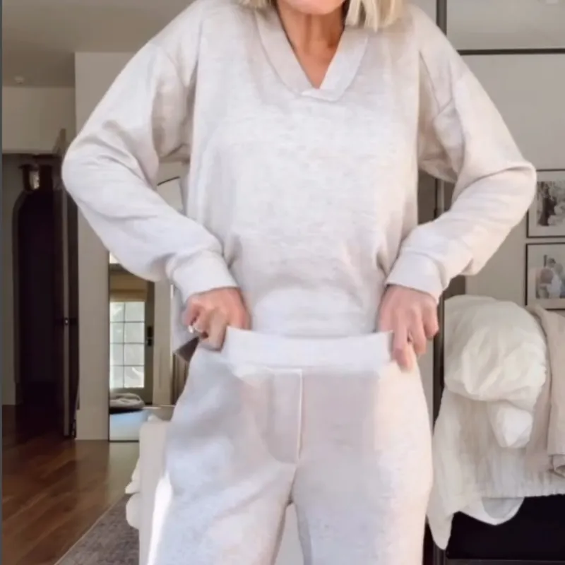 Casual Suit V-Neck Top & Wide Leg Pants