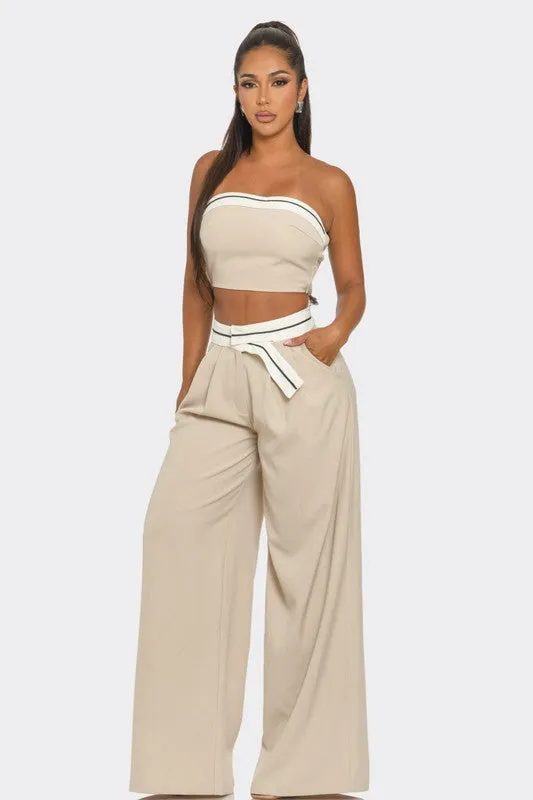 Casually Chic-Nude Wide Leg Pants Set