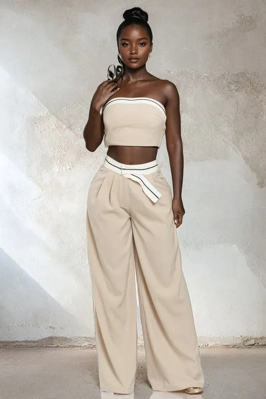 Casually Chic-Nude Wide Leg Pants Set