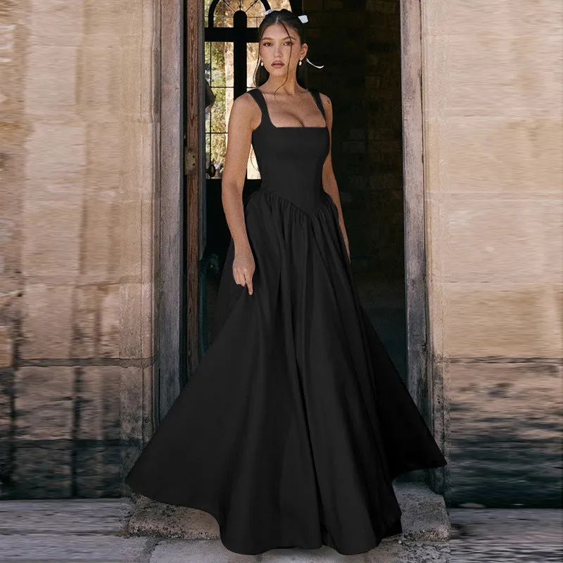 Chic Slim-Fit Solid Color Dress for Women