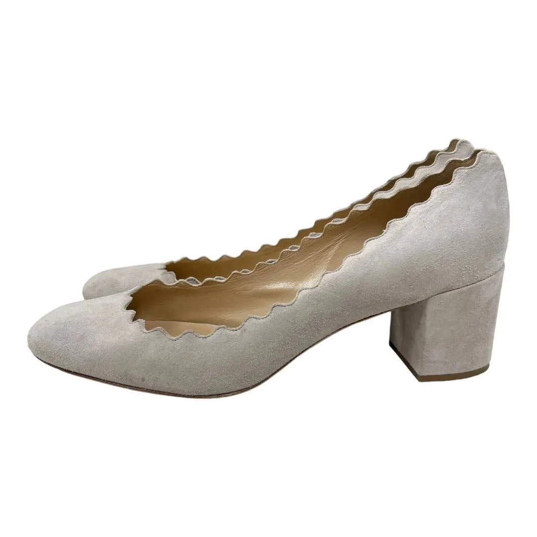 Chloe Lauren Scalloped Suede Heels Pumps Shoes 39 9 Gray