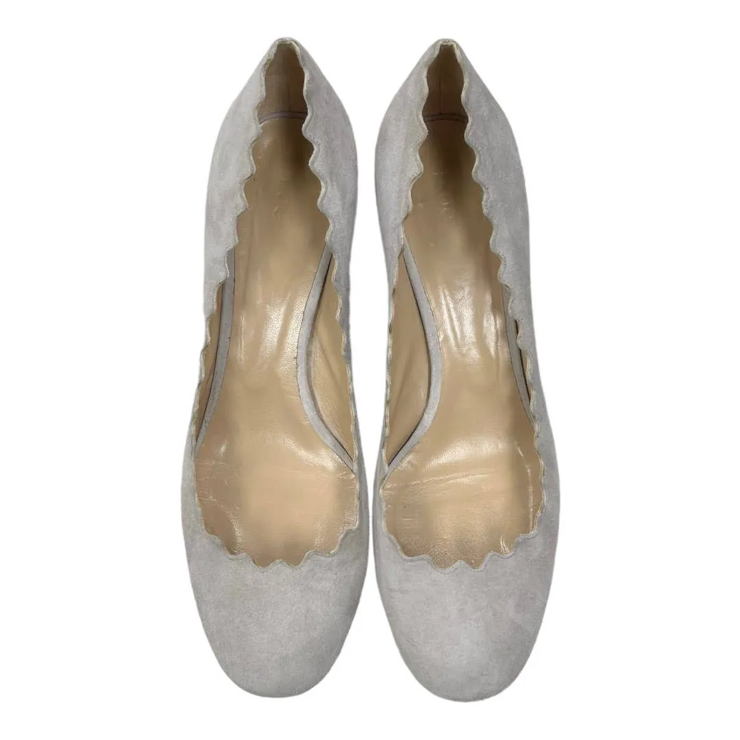 Chloe Lauren Scalloped Suede Heels Pumps Shoes 39 9 Gray