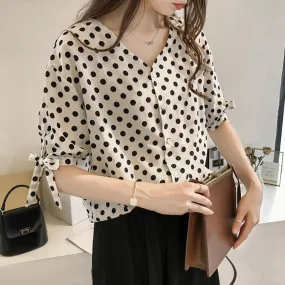 College Wind V-Neck Long Sleeve Blouse