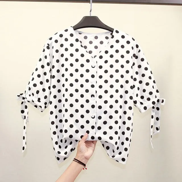 College Wind V-Neck Long Sleeve Blouse