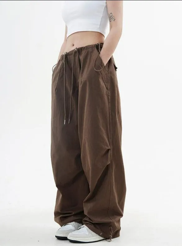 Drawstring Waist Wide leg Parachute Pants