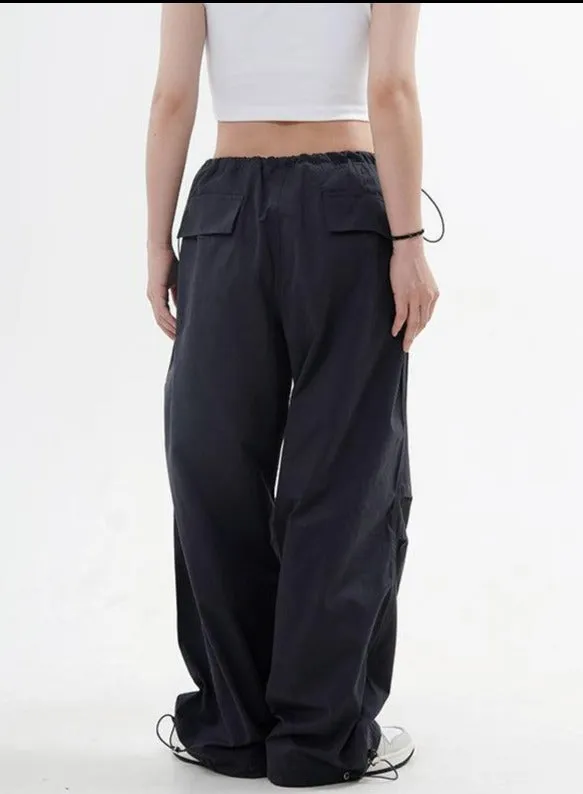 Drawstring Waist Wide leg Parachute Pants