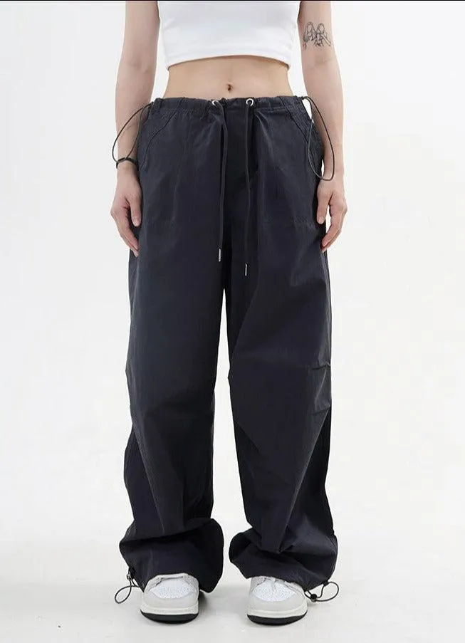 Drawstring Waist Wide leg Parachute Pants