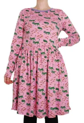 DUNS Adult LS Gathered Dress - Cat Pink