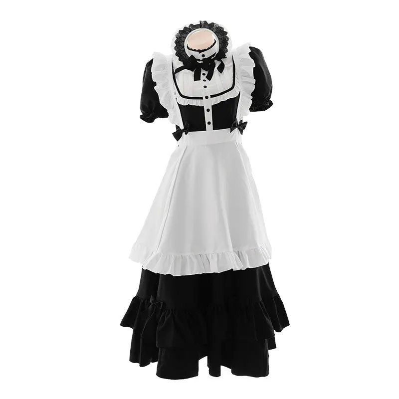 Elegant Black And White Maid Long Skirt Set