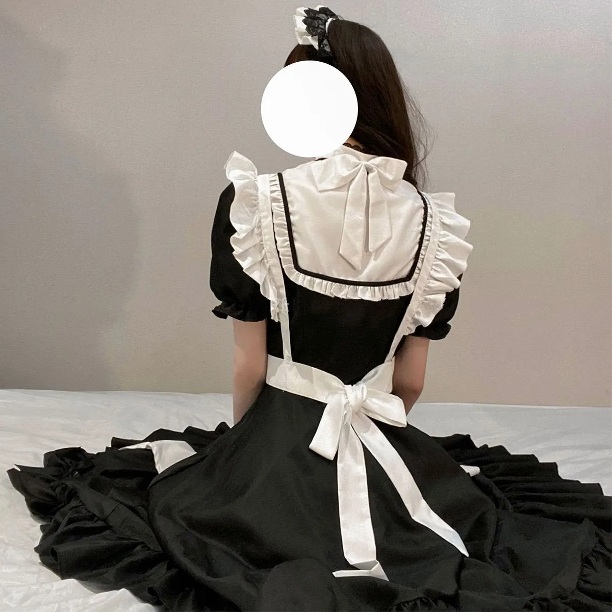 Elegant Black And White Maid Long Skirt Set
