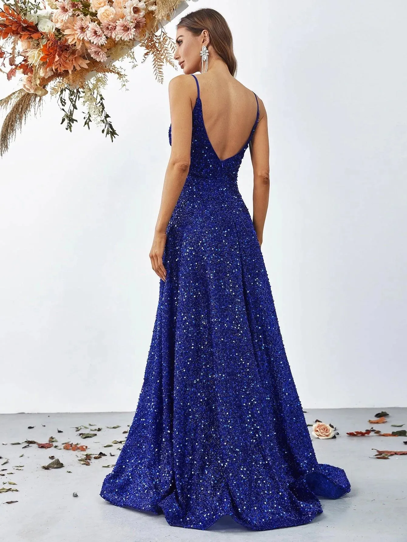 Elegant Spaghetti Strap Sequin A Line Dress