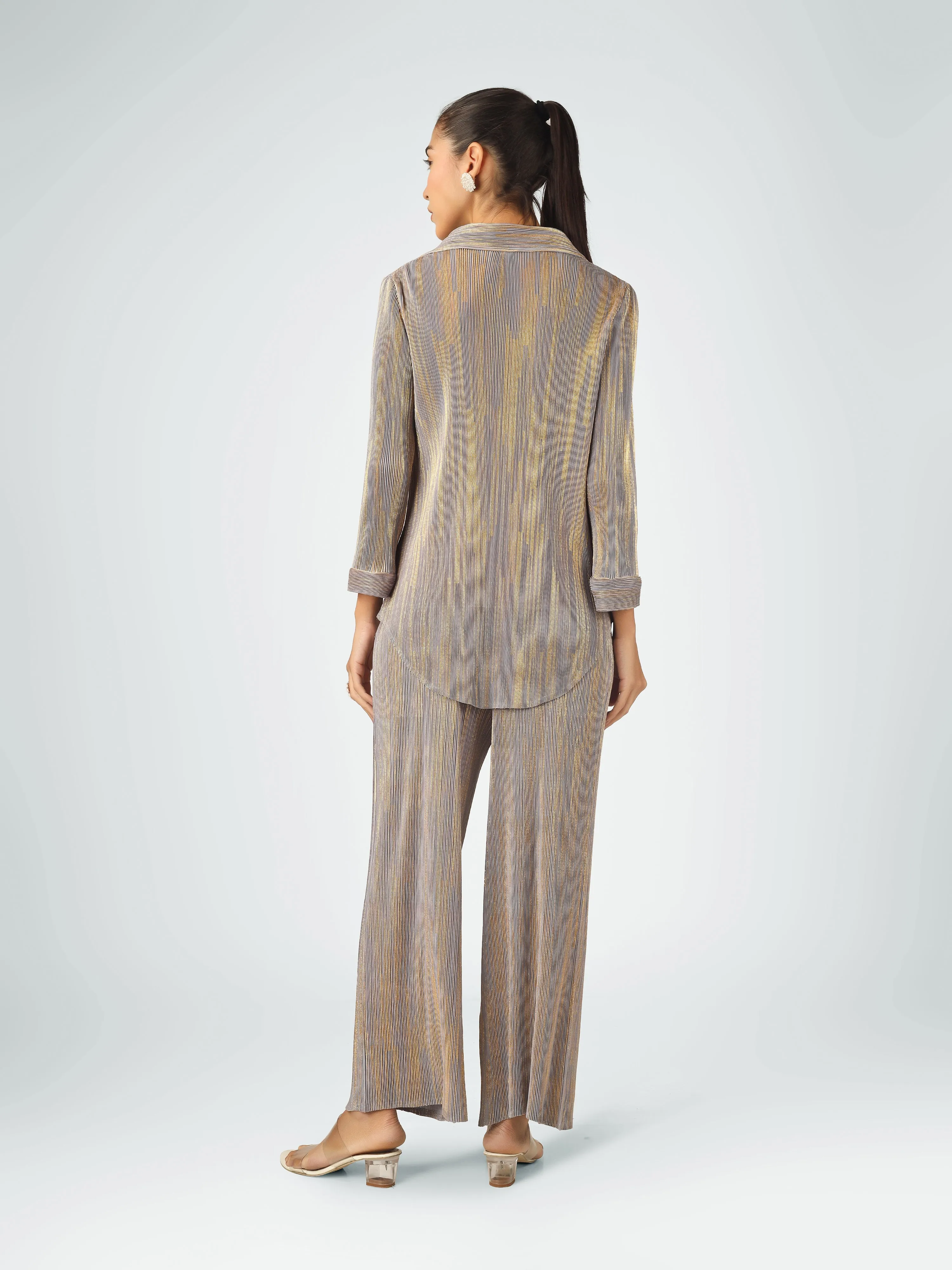 Elen Metallic Pleated Co-ord Set