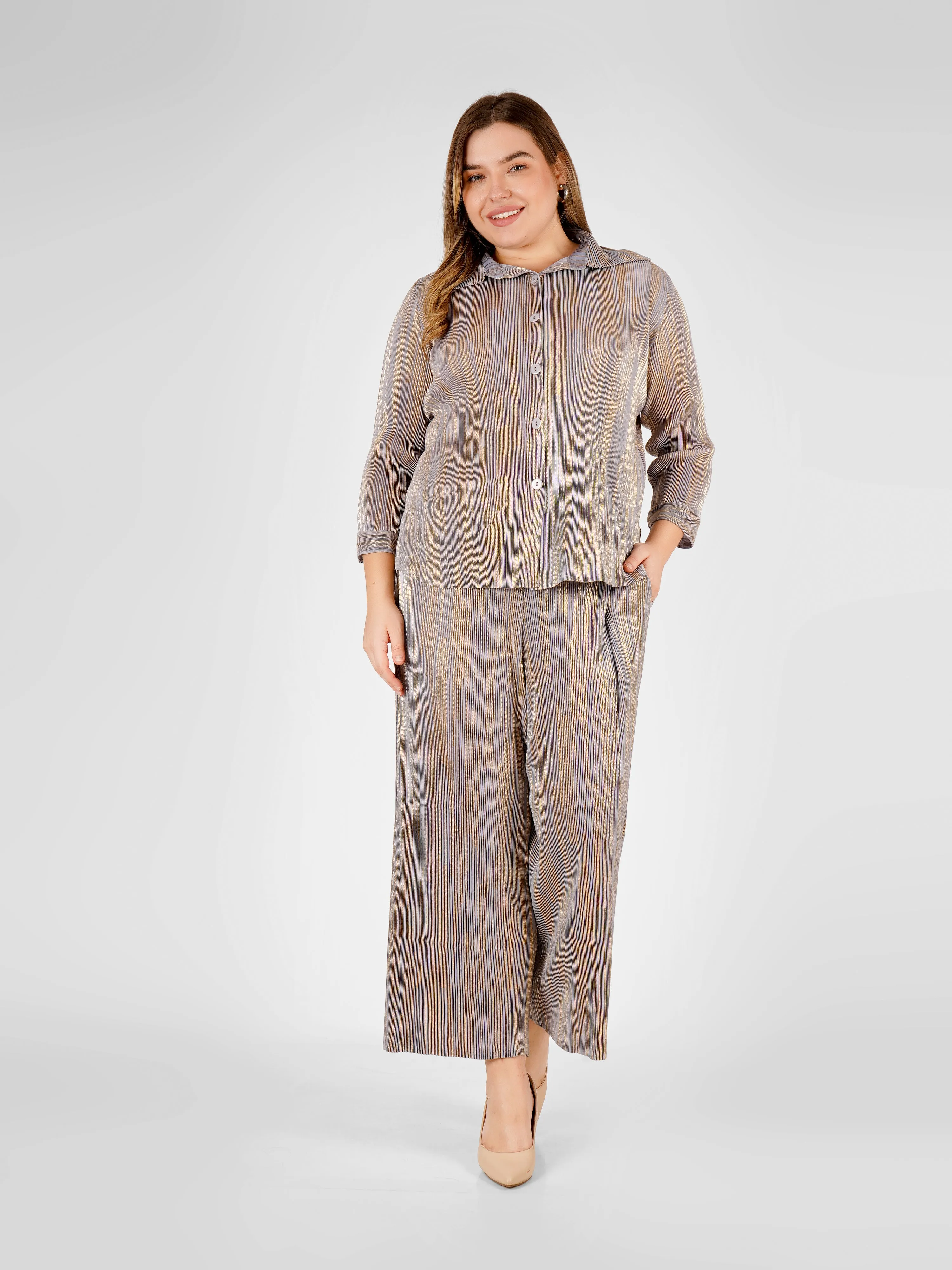 Elen Metallic Pleated Co-ord Set