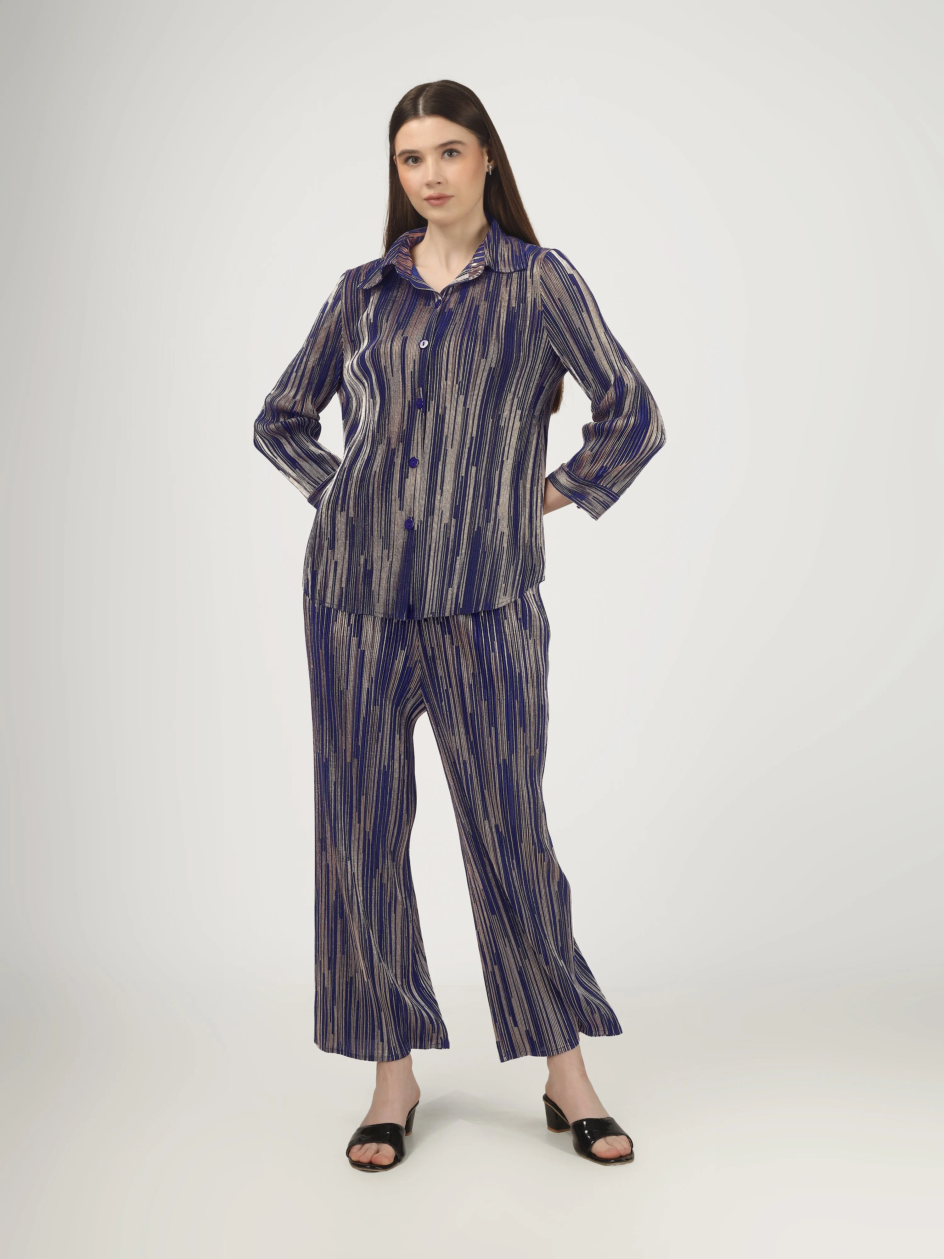 Elen Metallic Pleated Co-ord Set
