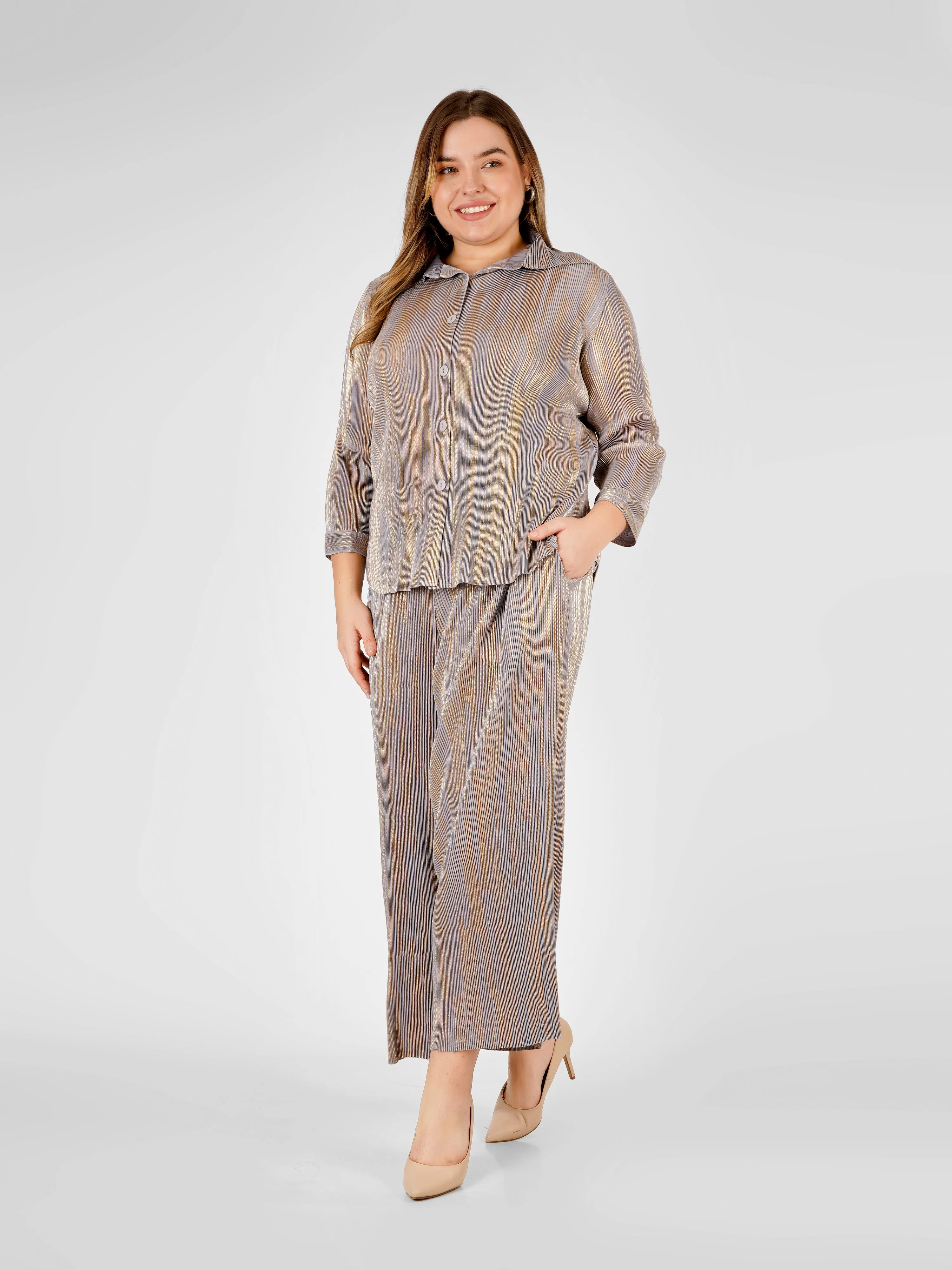 Elen Metallic Pleated Co-ord Set