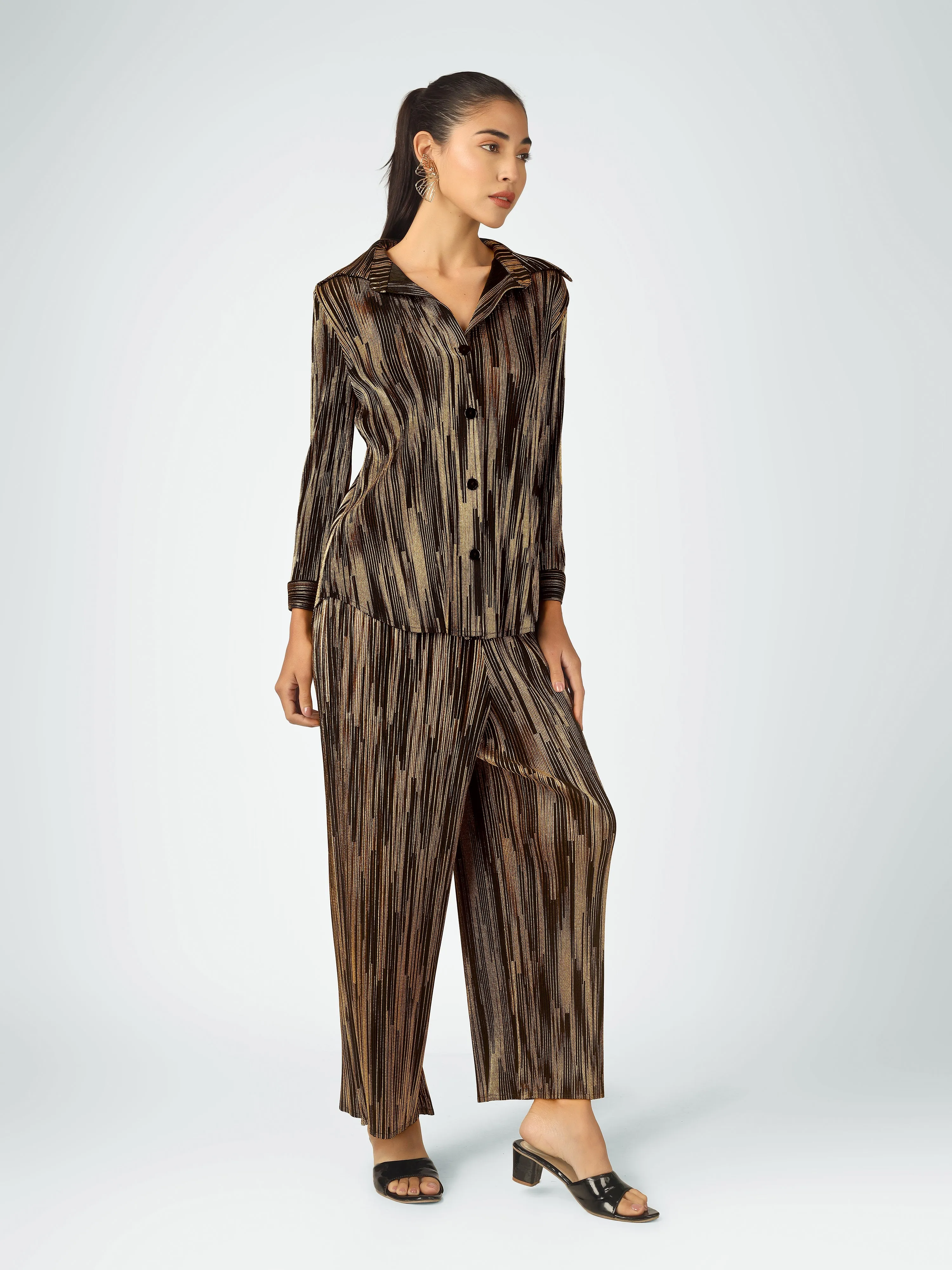 Elen Metallic Pleated Co-ord Set