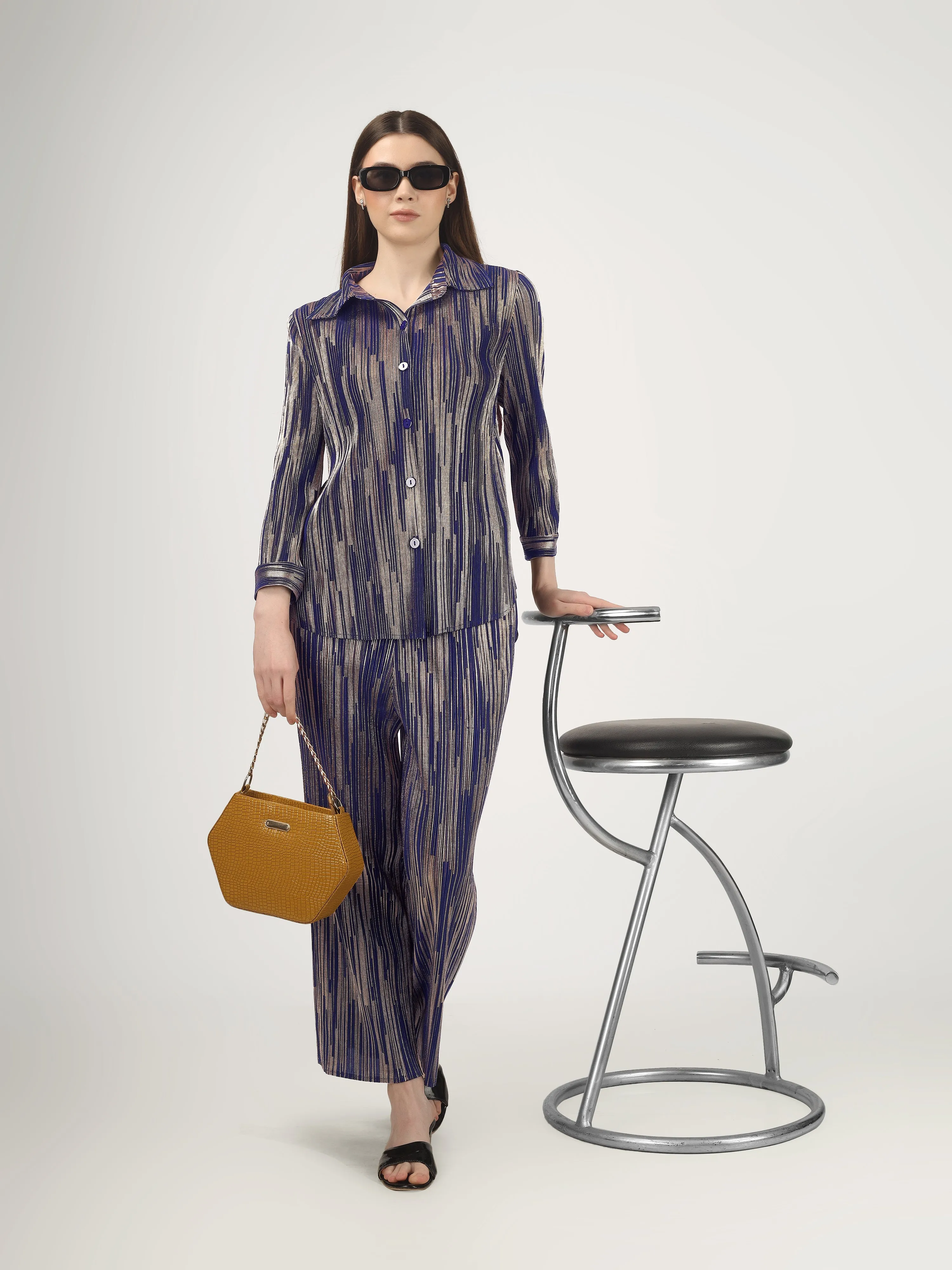 Elen Metallic Pleated Co-ord Set