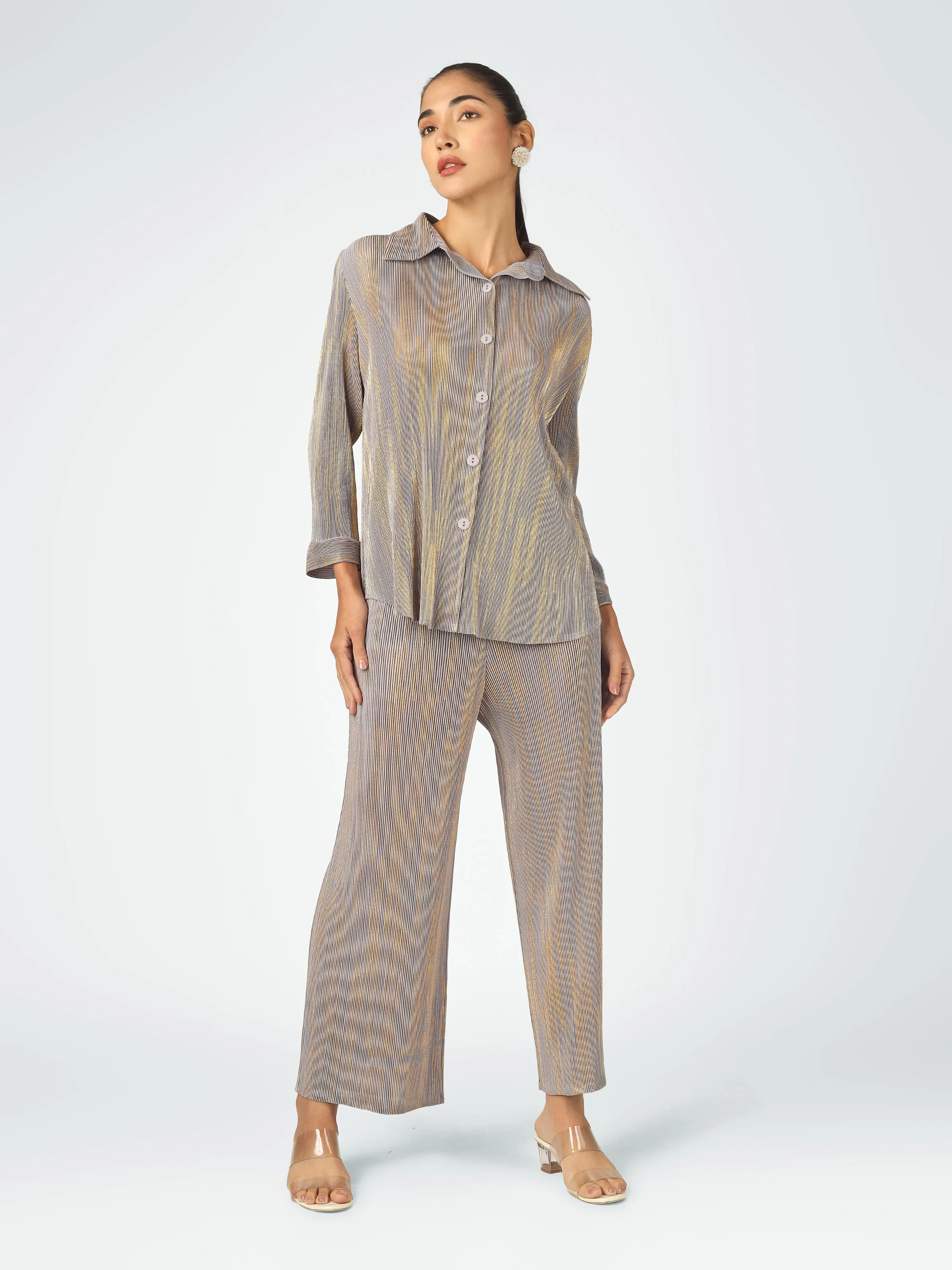 Elen Metallic Pleated Co-ord Set