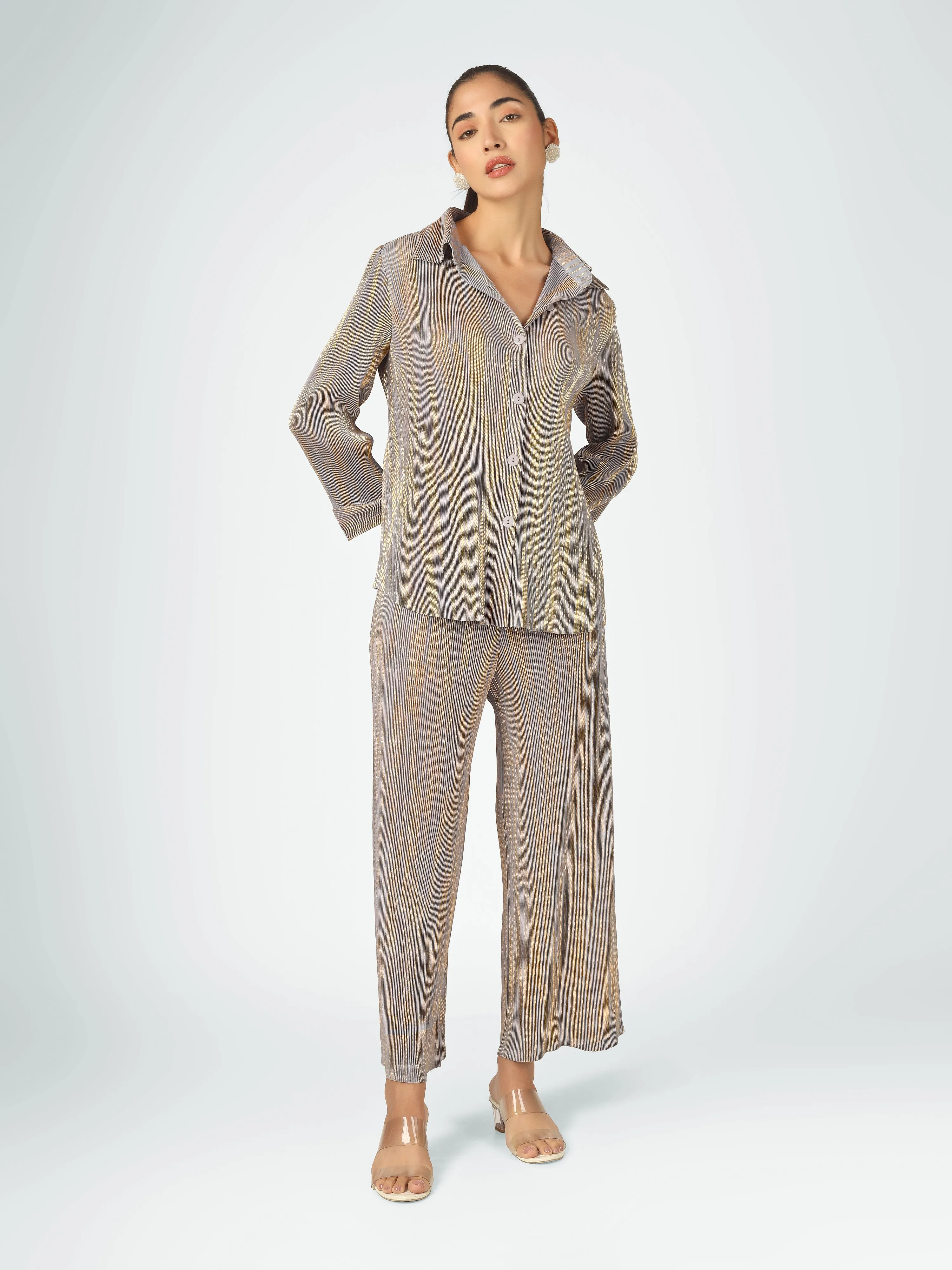 Elen Metallic Pleated Co-ord Set