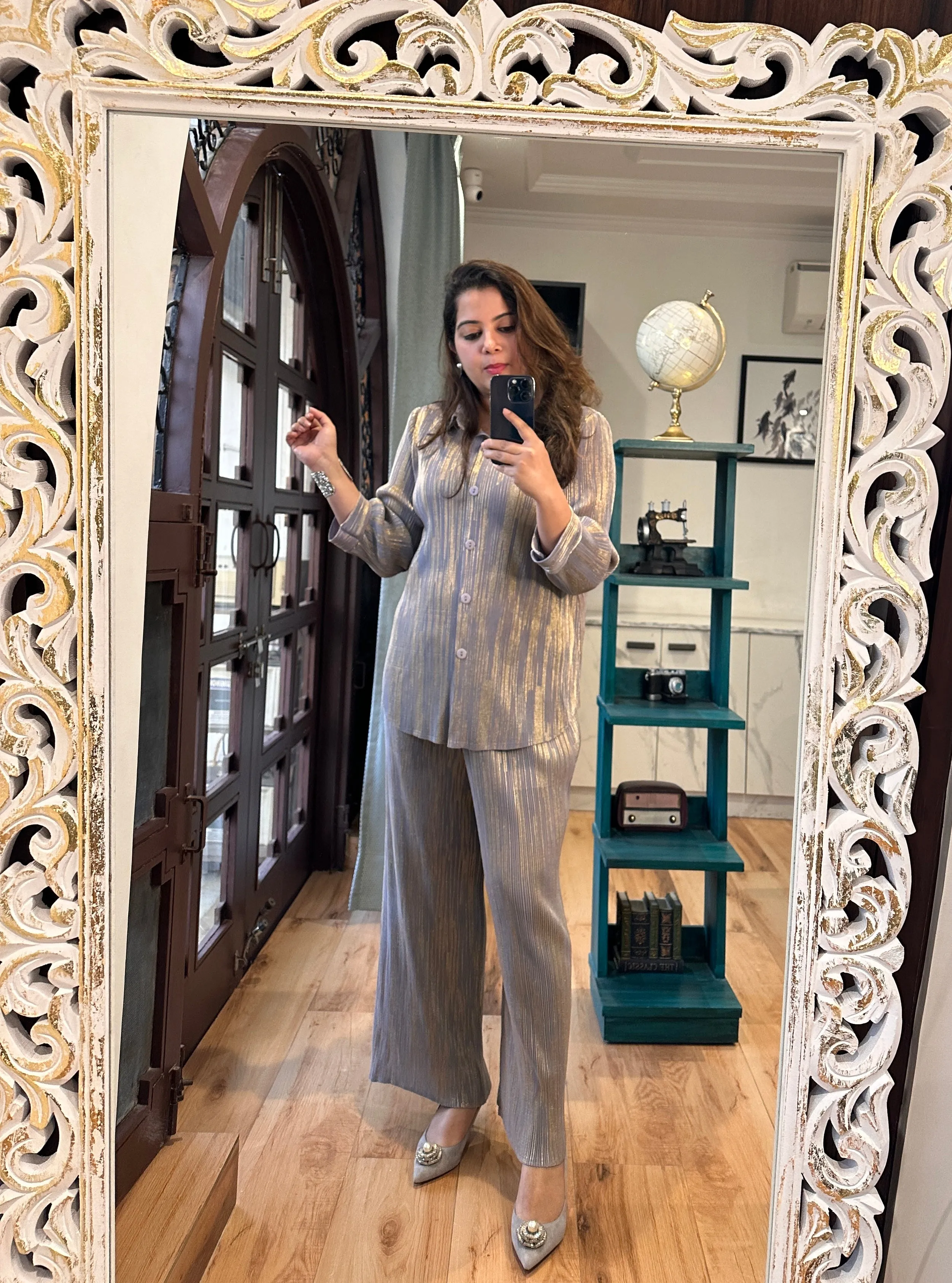 Elen Metallic Pleated Co-ord Set