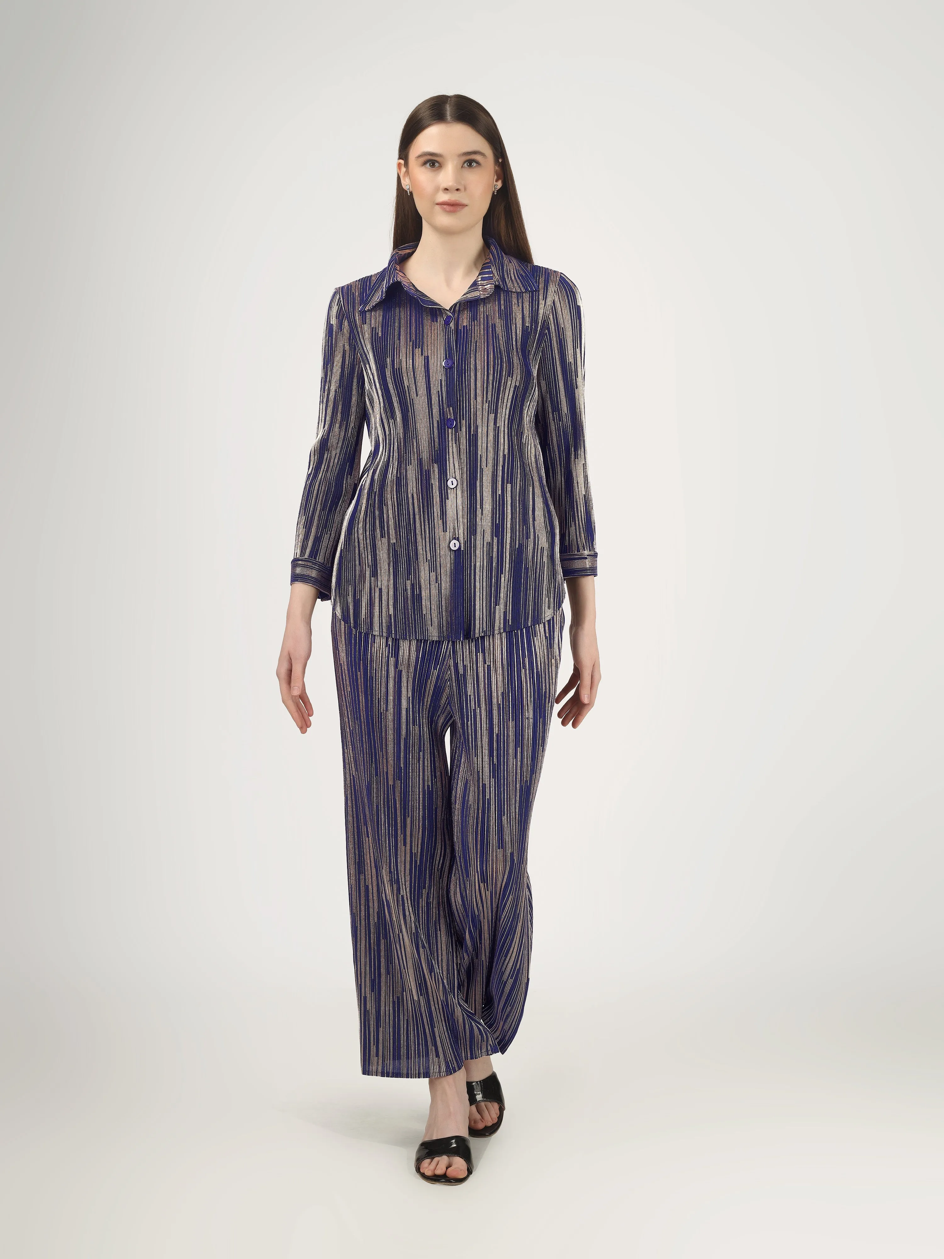 Elen Metallic Pleated Co-ord Set
