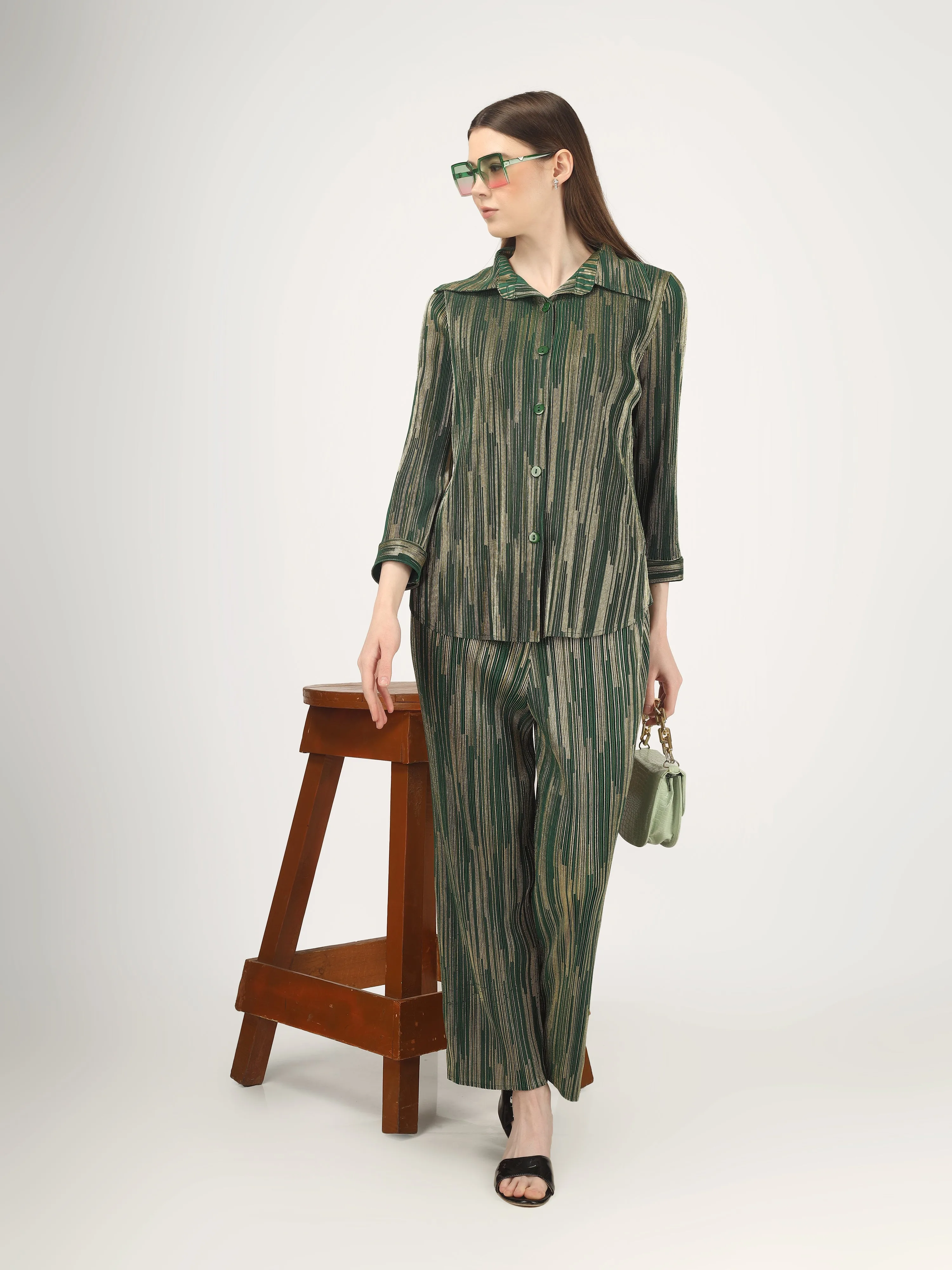 Elen Metallic Pleated Co-ord Set