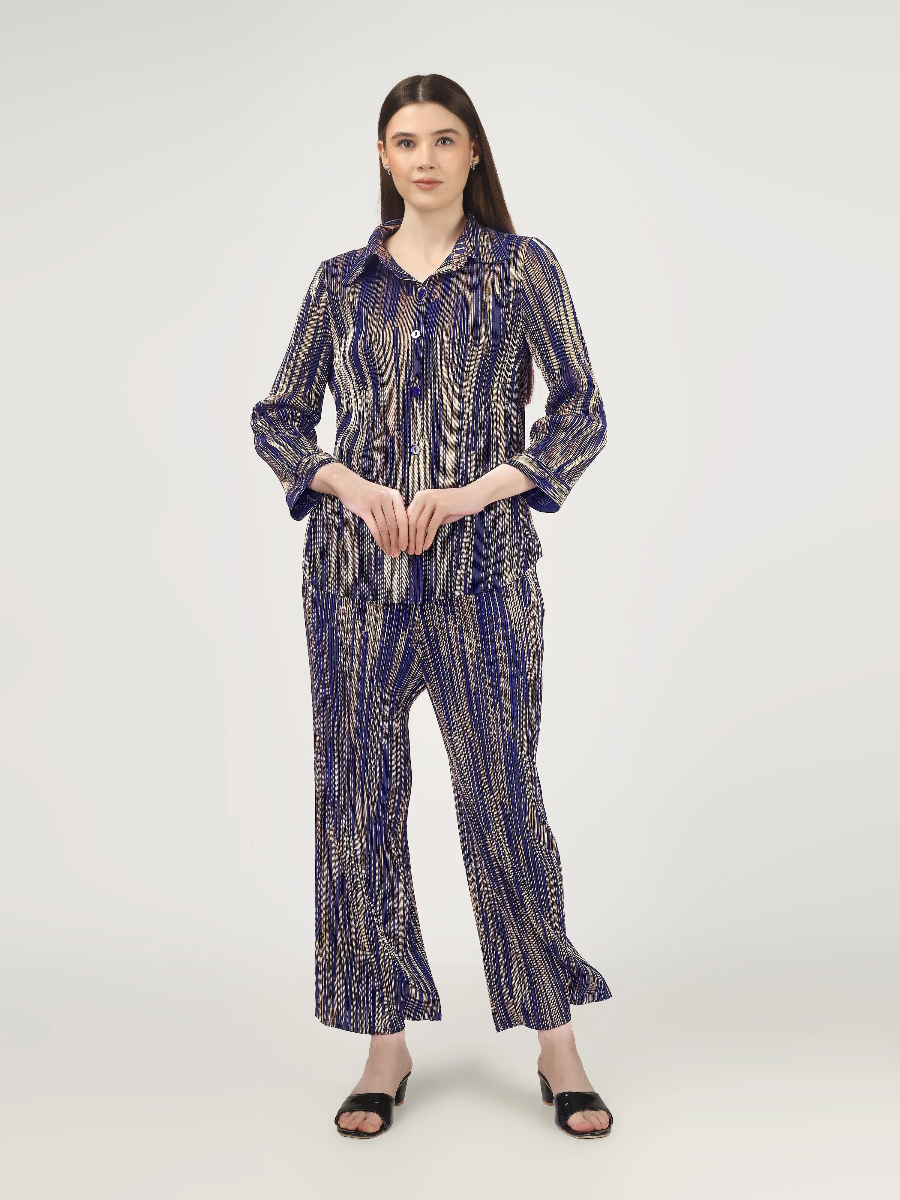 Elen Metallic Pleated Co-ord Set