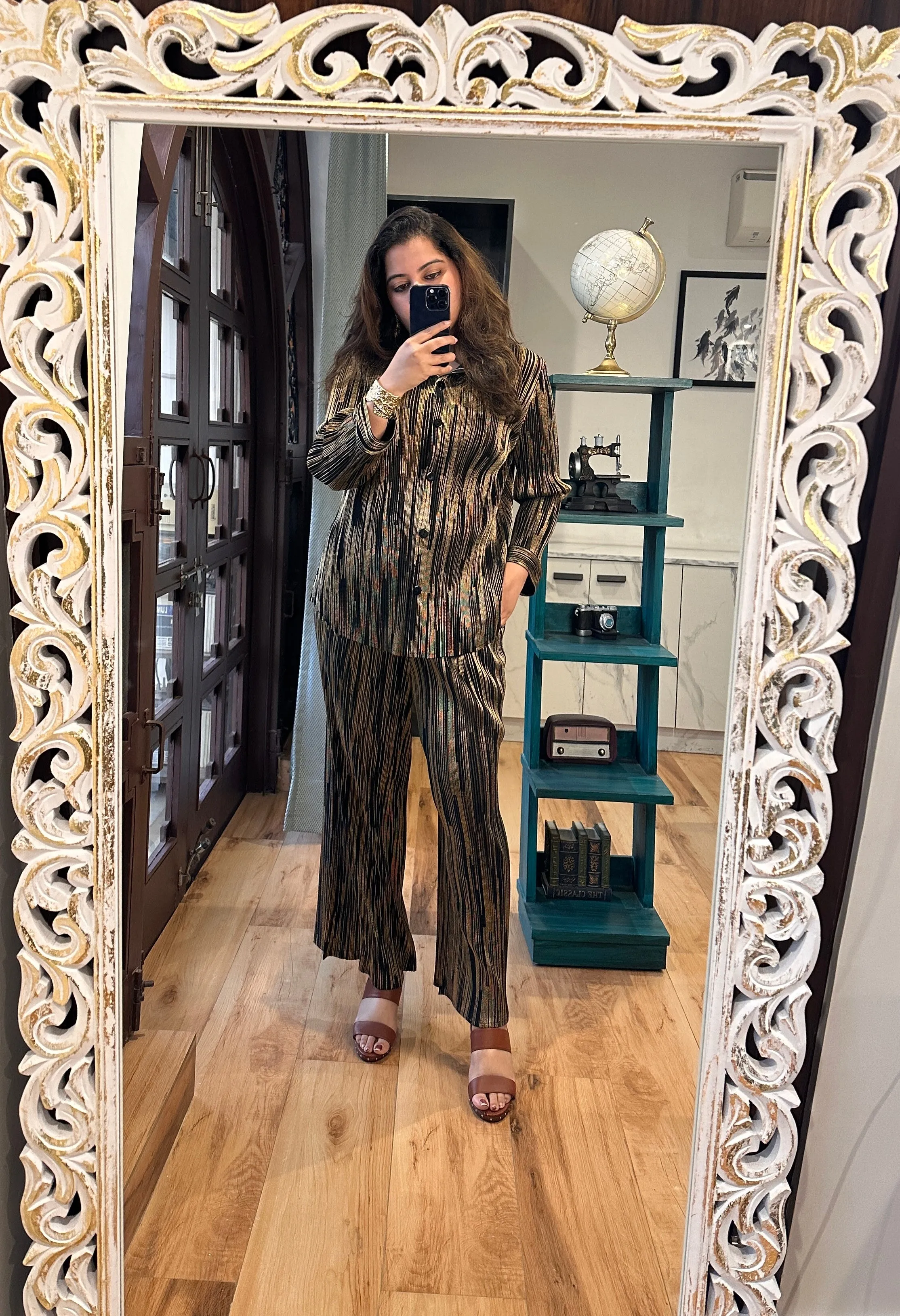 Elen Metallic Pleated Co-ord Set