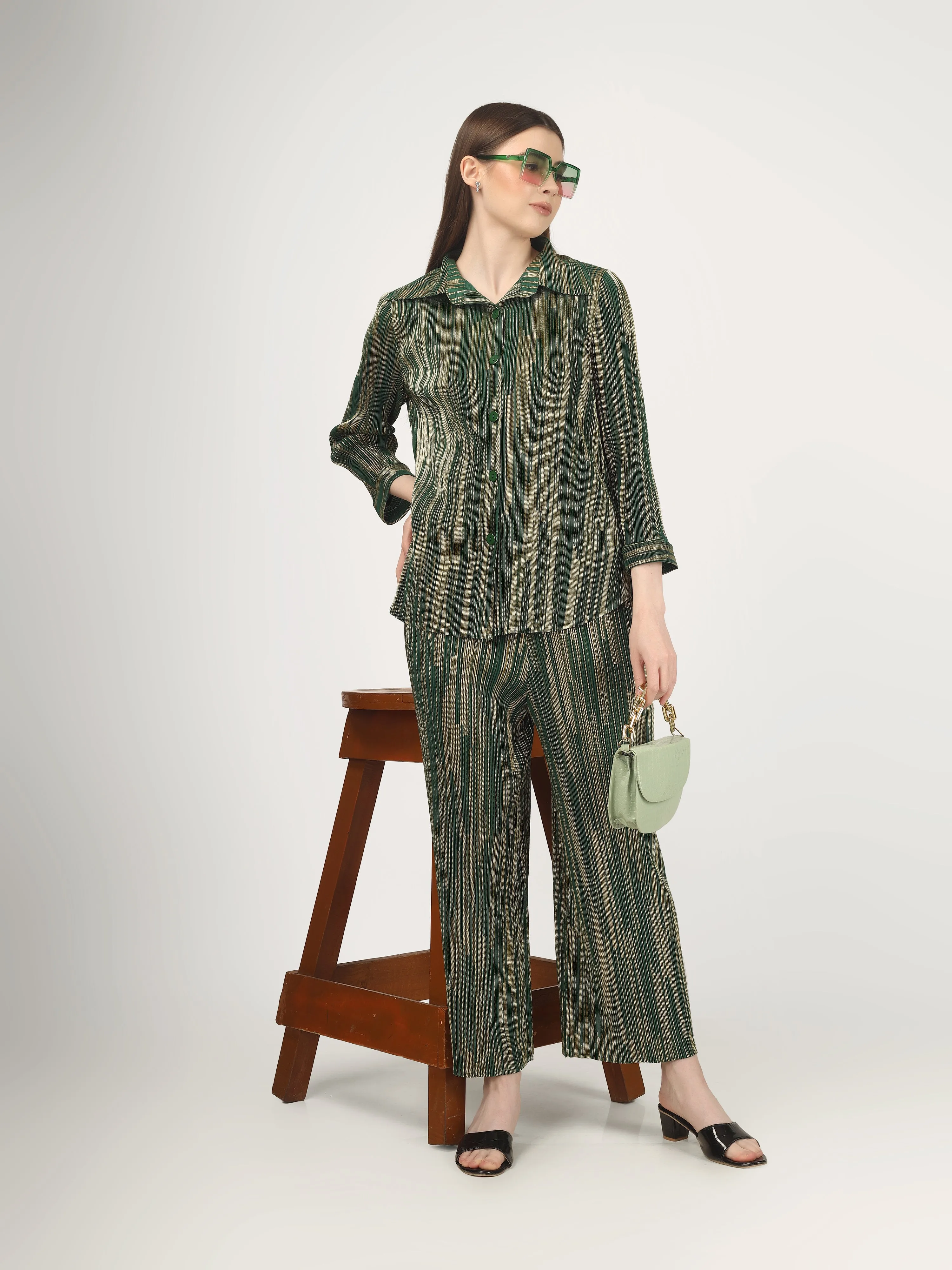 Elen Metallic Pleated Co-ord Set