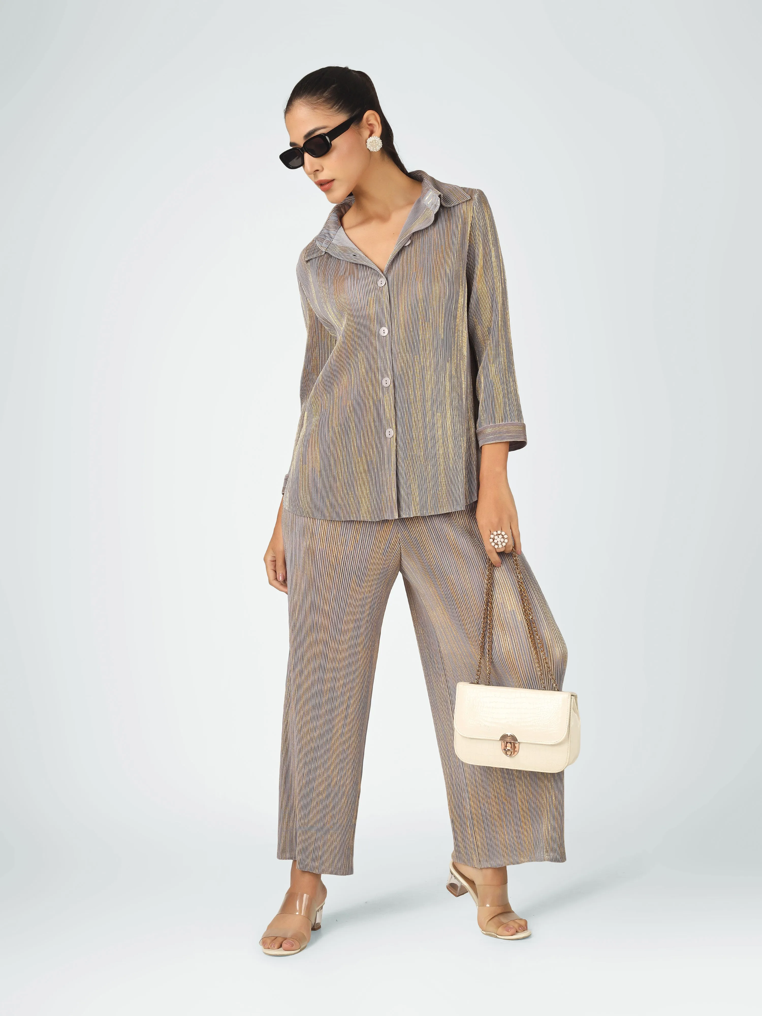 Elen Metallic Pleated Co-ord Set