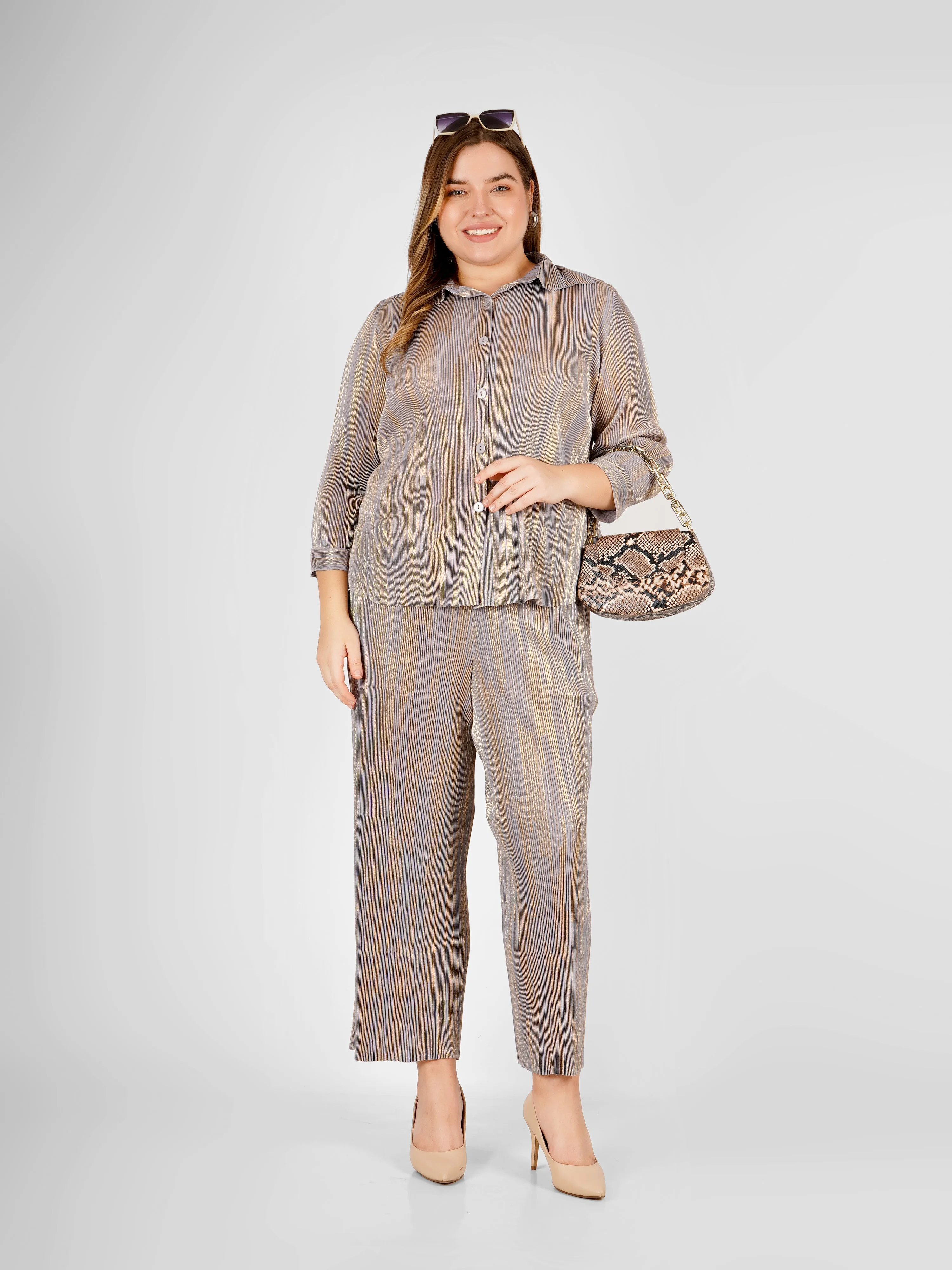 Elen Metallic Pleated Co-ord Set