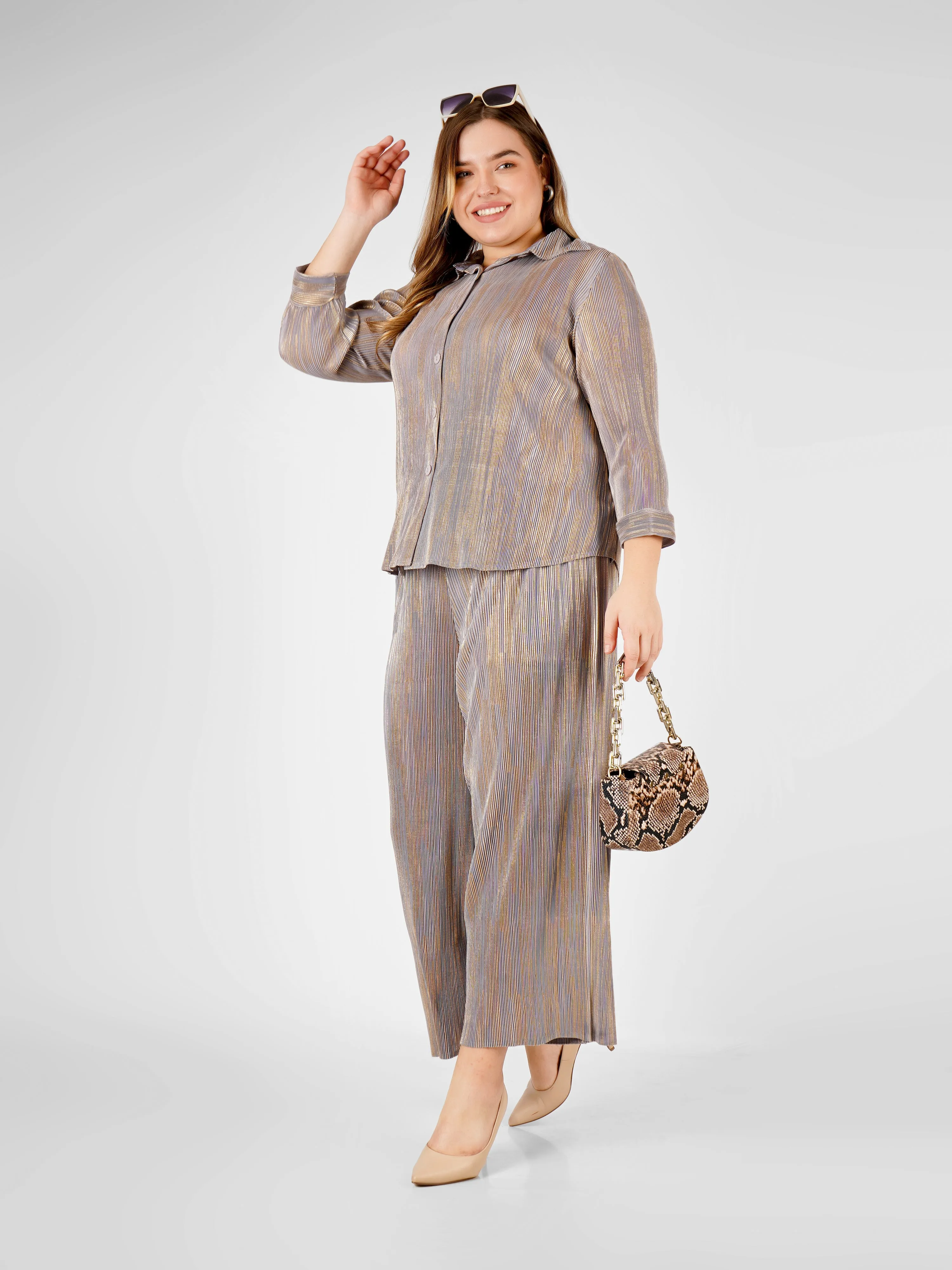 Elen Metallic Pleated Co-ord Set