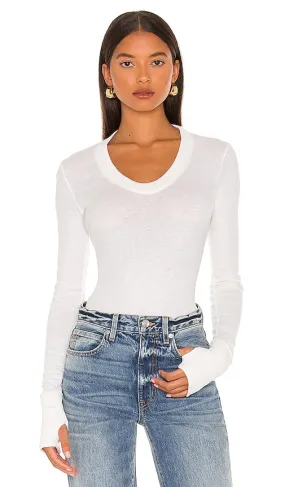 Enza Costa Cashmere U Neck Long Sleeve Bodysuit in White