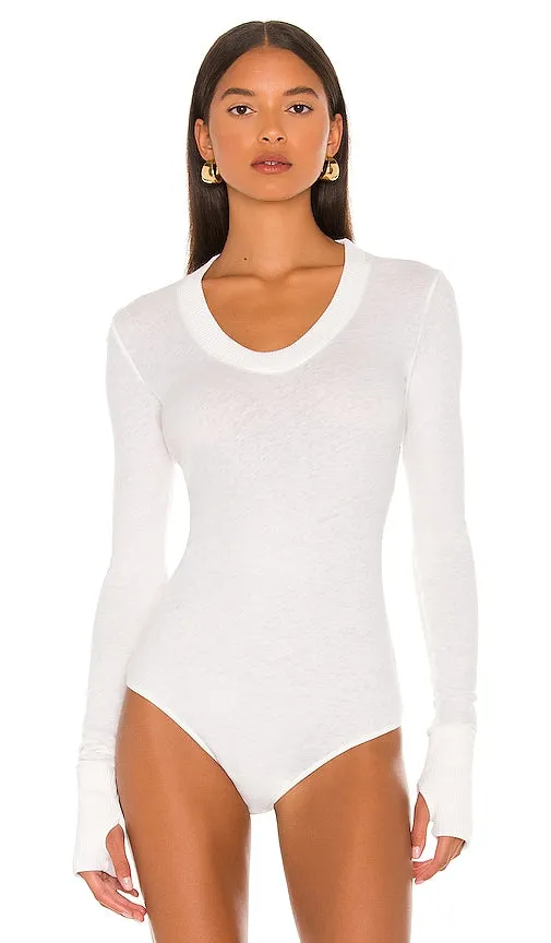Enza Costa Cashmere U Neck Long Sleeve Bodysuit in White