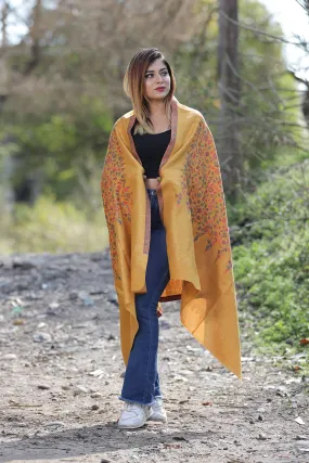 EXOTIC KASHMIRI MUSTARD COLOUR SHAWL WITH ZARI & KANI WORK DEFINES ROYAL AND LUXURIOUS EXTREMELY COMFORTABLE FOR ALL EVENTS