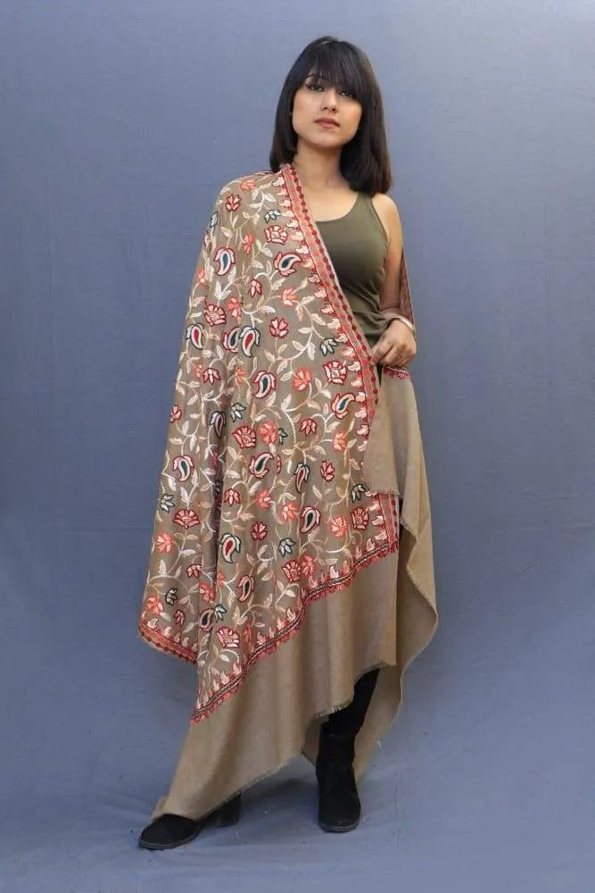 Fawn Colour Shawl With Amazing All Over Jaal Is A Perfect Blend On Comfort And Taste.