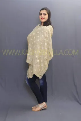Fawn Coloured Knitting Stole Enriched With Stylish Pink Colour Embroidery Pattern