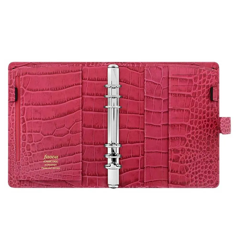 Filofax Classic Croc Print A5 Fuchsia Leather Organizer Agenda 2024