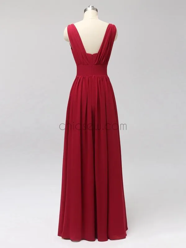 Formal Long Prom Dresses, Red A-Line Elegant Custom Bridesmaid Dresses LMX1120