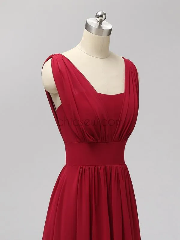 Formal Long Prom Dresses, Red A-Line Elegant Custom Bridesmaid Dresses LMX1120