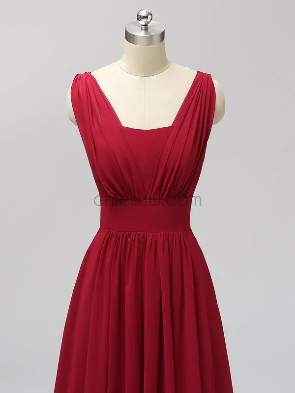 Formal Long Prom Dresses, Red A-Line Elegant Custom Bridesmaid Dresses LMX1120