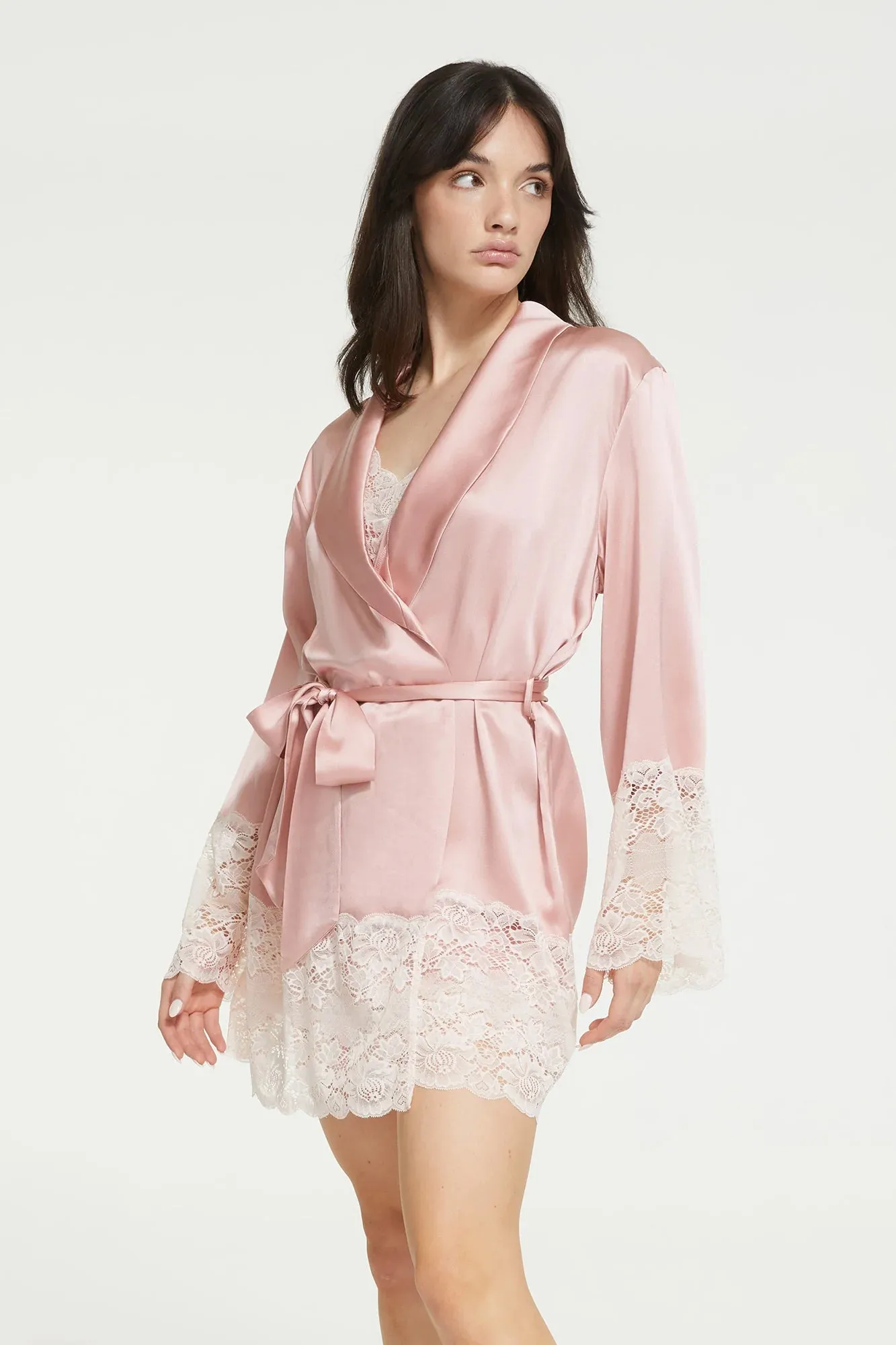GINIA~ Silk lace trim robe